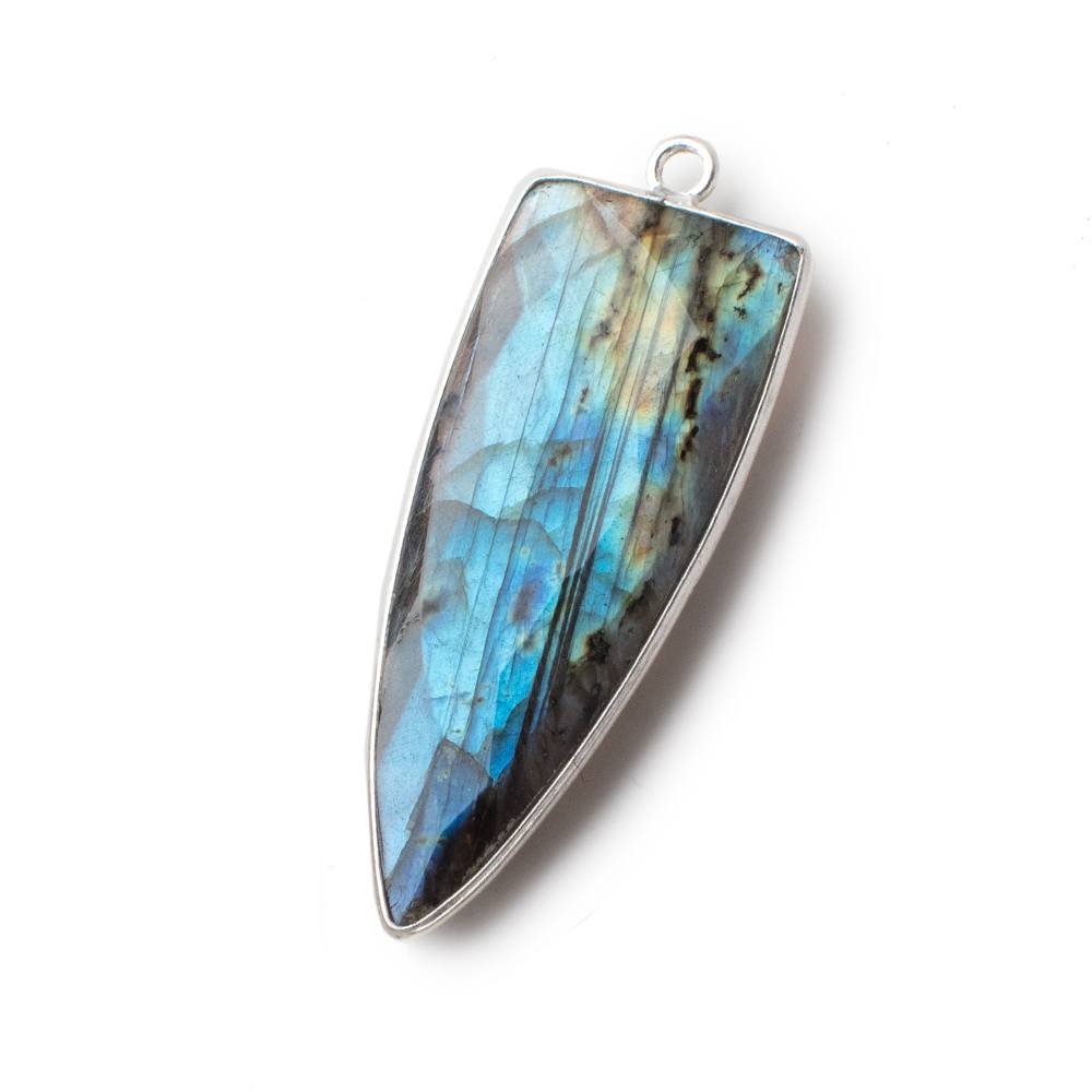 41x17mm Silver Bezeled Labradorite faceted point focal pendant 1 piece (ONLINE ORDER ONLY)