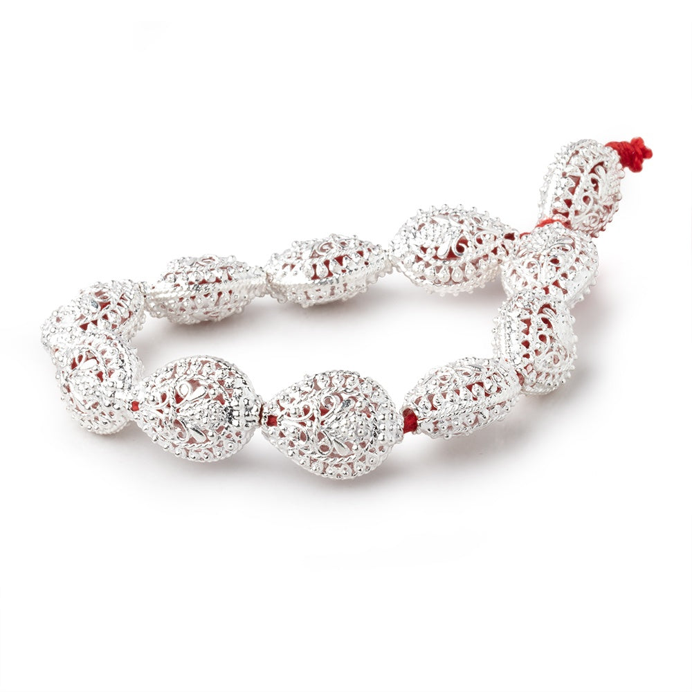 19x15mm Sterling Silver Plated Copper Filigree Pear 8 inch 11 Beads (ONLINE ORDER ONLY)