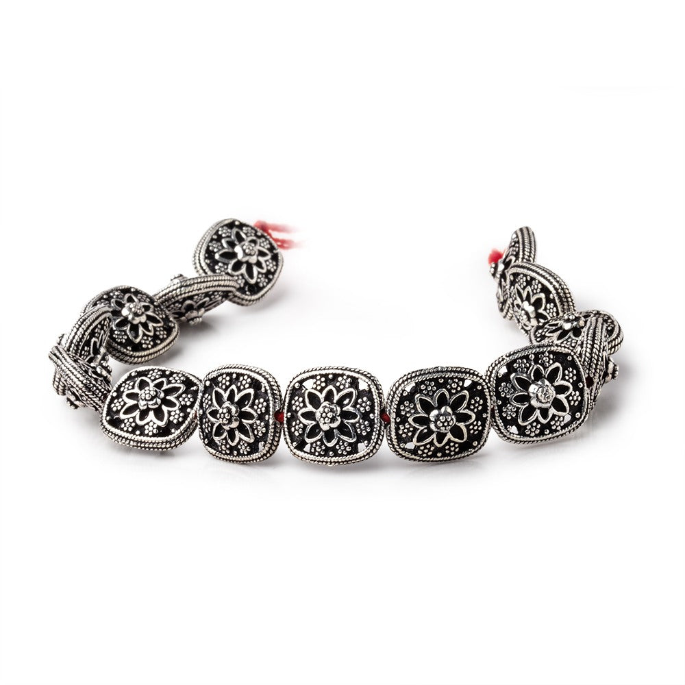 15x13mm Antiqued Sterling Silver Plated Copper Floral Cushion 8 inch 14 Beads (ONLINE ORDER ONLY)