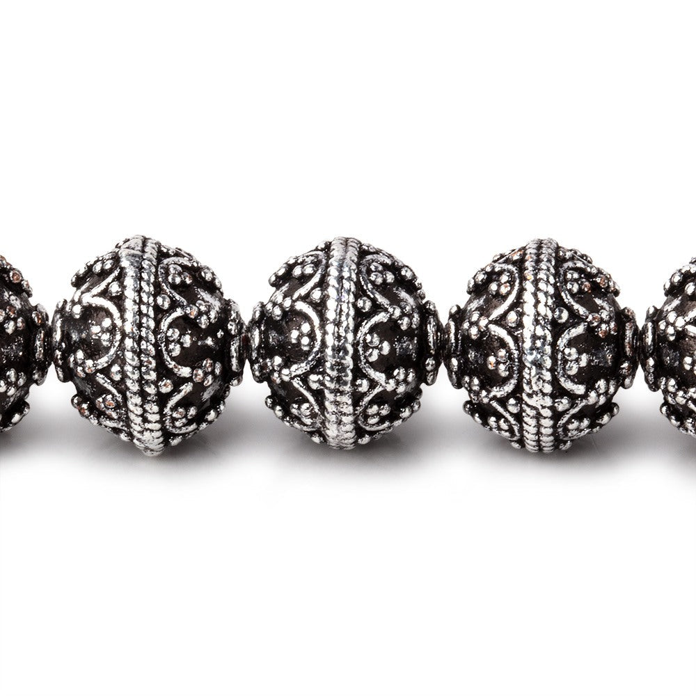 12mm Antiqued Sterling Silver Plated Copper Moroccan Round 8 inch 18 Beads (ONLINE ORDER ONLY)