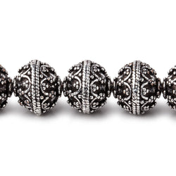 12mm Antiqued Sterling Silver Plated Copper Moroccan Round 8 inch 18 Beads (ONLINE ORDER ONLY)