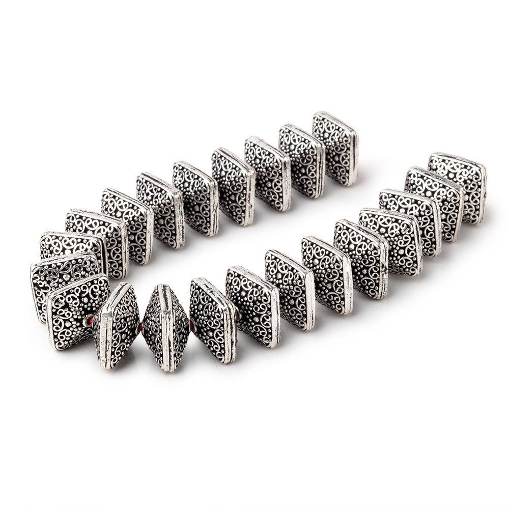 14x9mm Antiqued Sterling Silver Plated Copper Persian Design Square 8 inch 22 Beads (ONLINE ORDER ONLY)