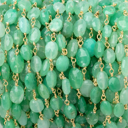 6x5mm Chrysoprase Faceted Ovals on Vermeil Chain by the Foot 25 Beads