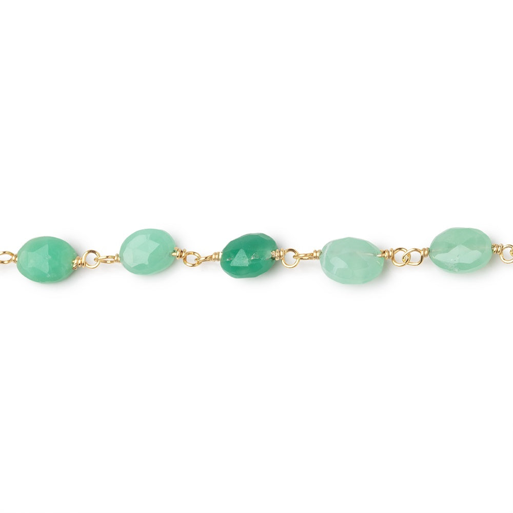 6x5mm Chrysoprase Faceted Ovals on Vermeil Chain by the Foot 25 Beads