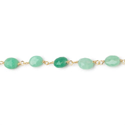 6x5mm Chrysoprase Faceted Ovals on Vermeil Chain by the Foot 25 Beads