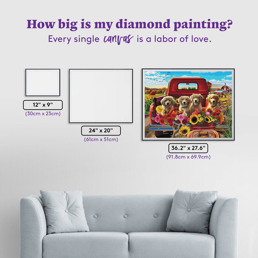Diamond Art Club – Puppies and Flowers Diamond Painting (Square Drill, 36.2" x 27.6") (ONLINE ORDER ONLY)