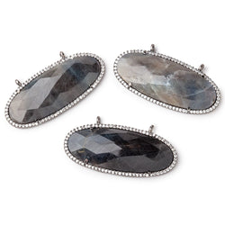 42x19mm Black Gold CZ Bezel Sapphire Oval Connector 1 Focal Bead