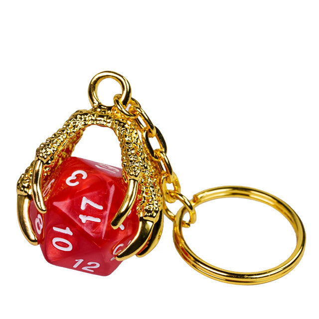 Claw Red D20 Keychain Featuring Gold Metal Dragon Claw + d20 (Online Only)