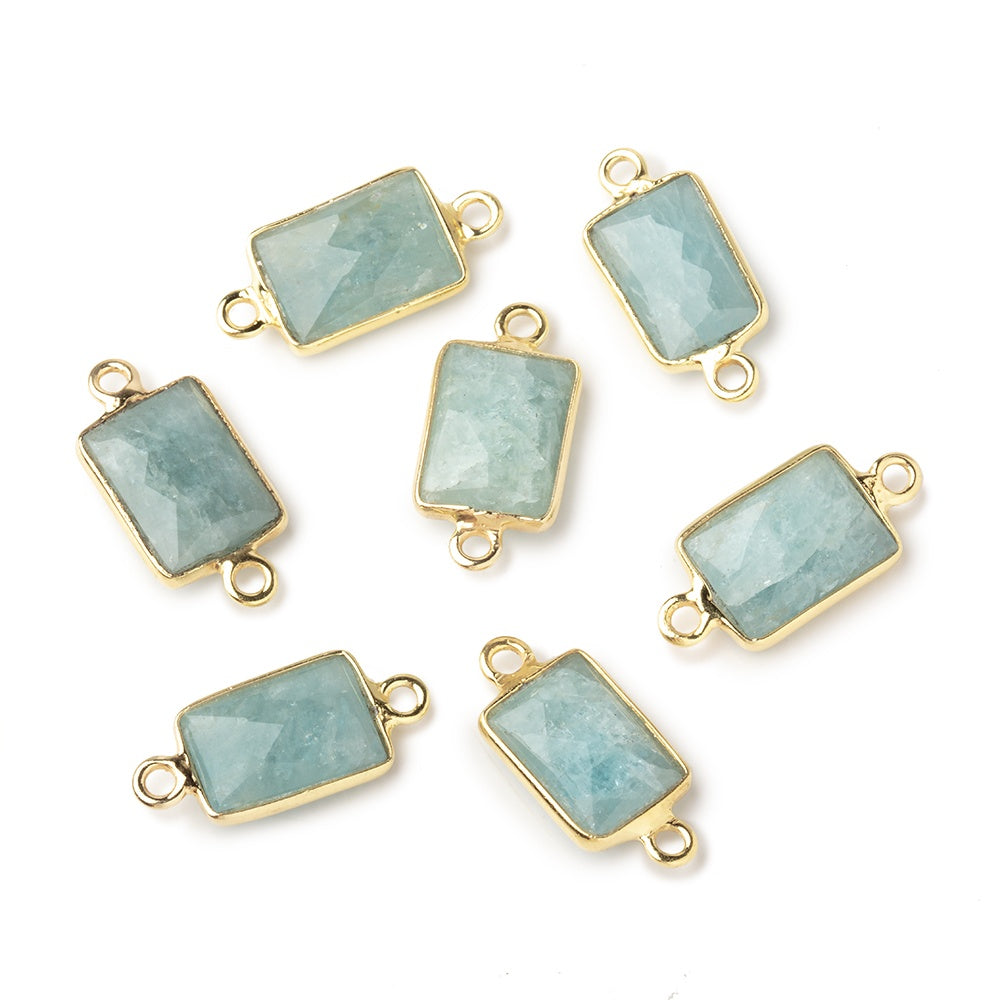 11x8mm Vermeil Bezel Milky Aquamarine Faceted Rectangle Connectors 1 piece (ONLINE ORDER ONLY)