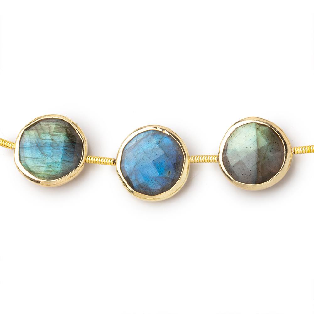 12mm Vermeil Bezel Labradorite Faceted Coin Beads 6.5 inch 10 pieces (ONLINE ORDER ONLY)