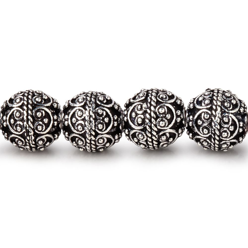 10mm Antiqued Sterling Silver Plated Copper Bali Design Round 8 inch 20 Beads (ONLINE ORDER ONLY)