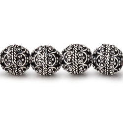 10mm Antiqued Sterling Silver Plated Copper Bali Design Round 8 inch 20 Beads (ONLINE ORDER ONLY)