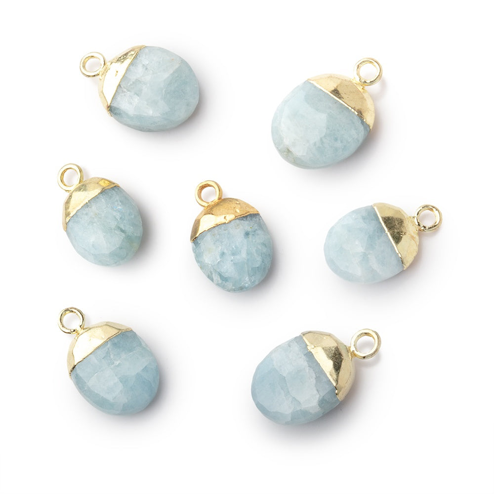 10x8mm Gold Leafed Aquamarine Faceted Oval Focal Bead 1 piece