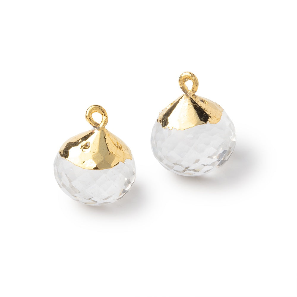 12mm Gold Leafed Crystal Quartz Faceted Candy Kiss Focal Set of 2 (ONLINE ORDER ONLY)