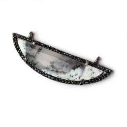 44x12mm Black Gold & Black CZ Bezel Dendritic Opal Half Moon 1 Connector (ONLINE ORDER ONLY)
