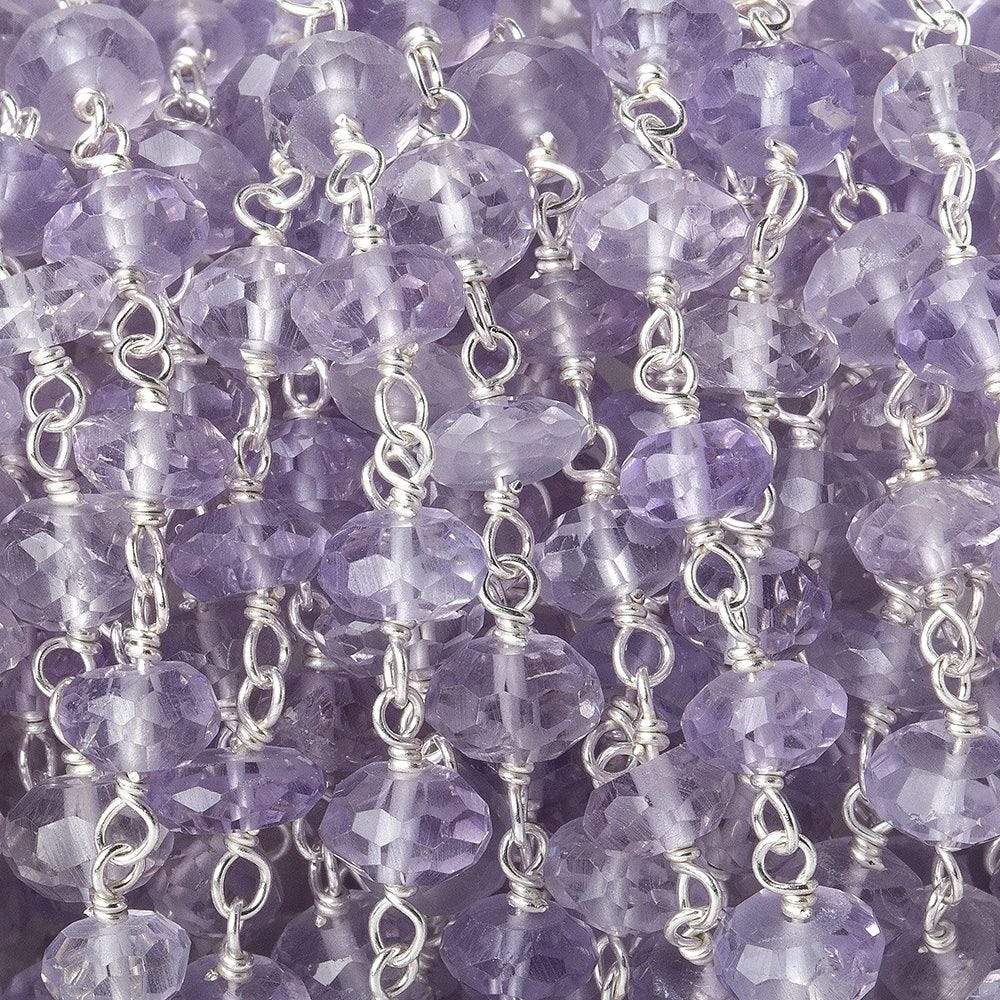 4.5-5.5mm Pink Amethyst faceted rondelle Silver plated Chain by the foot 40pcs (ONLINE ORDER ONLY)
