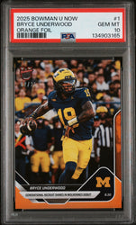 Graded 2025 Topps Bowman U Now Bryce Underwood #1 Orange Foil /25 Rookie RC Football Card PSA 10 Gem Mint (ONLINE ORDER ONLY)