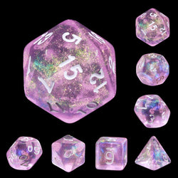 Candy Luxury (formerly Barbie Pink) Glitter with White Numbering 7-Dice Set RPG (Online Only)