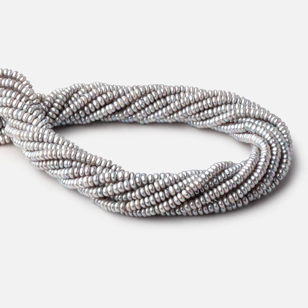 4.5mm Silver Center Drilled Button Freshwater Pearls 15 inch 169 Beads AAA (ONLINE ORDER ONLY)