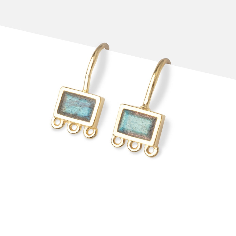 Vermeil Labradorite Baguette 3 ring Earwire Set of 2 pieces (ONLINE ORDER ONLY)
