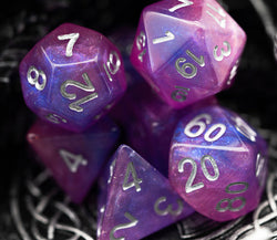 Pink & Blue w/silver Galaxy Glitter 7-Dice Set RPG (Online Only)