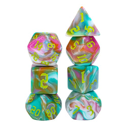 Teal Sky 7-Dice Set Pastel Green Pink w/Green Numbers Dnd Dice Set (Online Only)