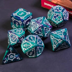 Two-Tone (Purple/Green) Huge Castle Dice (D6:25mm) 7-Dice (Online Only)
