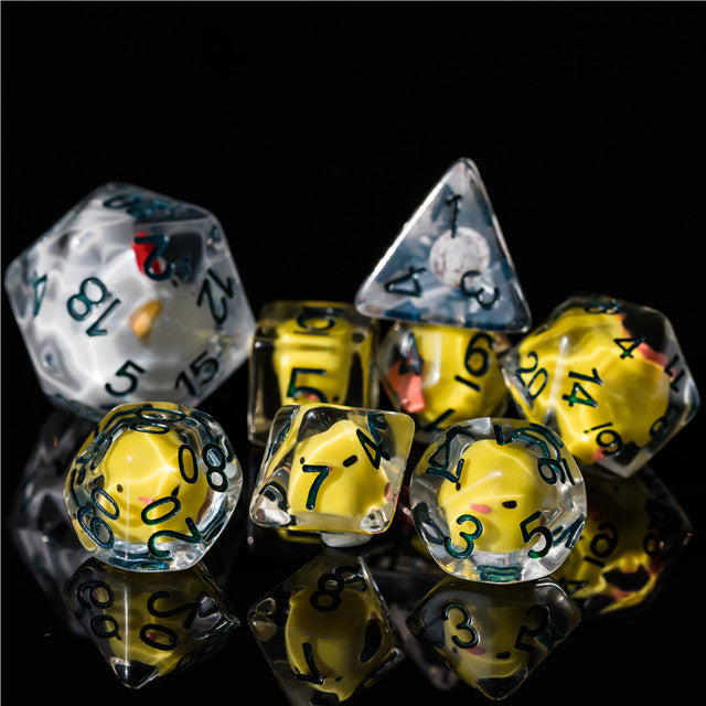 Chicken Family 7-Dice Set w/Green Numbers Dnd Dice Set + 30mm d20 (Online Only)