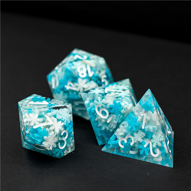 Snowflake Sharp Edge DND Dice Set | White & Blue w/White Numbers (Online Only)