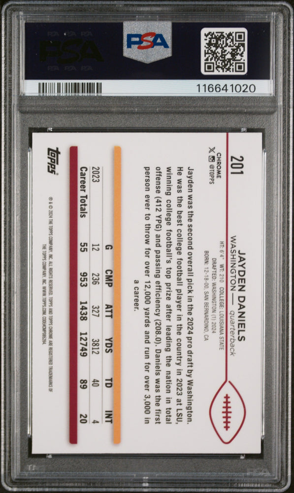 Graded 2024 Topps Chrome Jayden Daniels #201 Rookie RC Football Card PSA 10 Gem Mint (ONLINE ORDER ONLY)