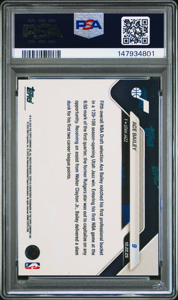 Graded 2025 Topps Now Ace Bailey #9 FoilFractor 1/1 Rookie RC Basketball Card PSA 9 Mint