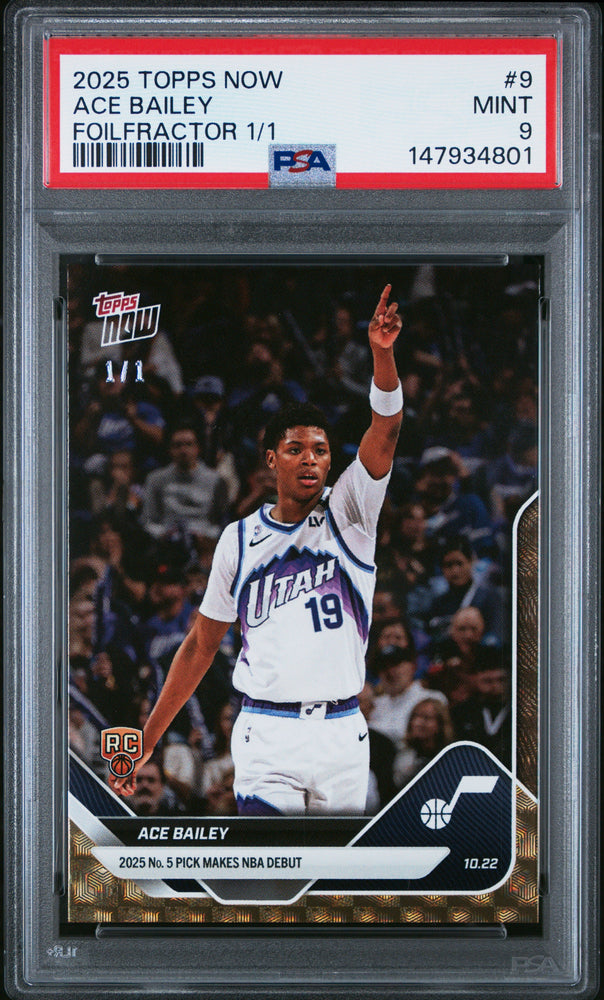 Graded 2025 Topps Now Ace Bailey #9 FoilFractor 1/1 Rookie RC Basketball Card PSA 9 Mint