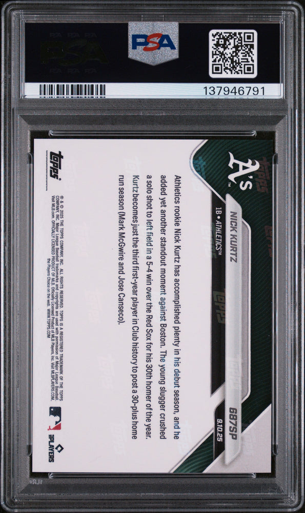 Graded 2025 Topps Now Nick Kurtz #687SP Rookie RC Baseball Card PSA 9 Mint