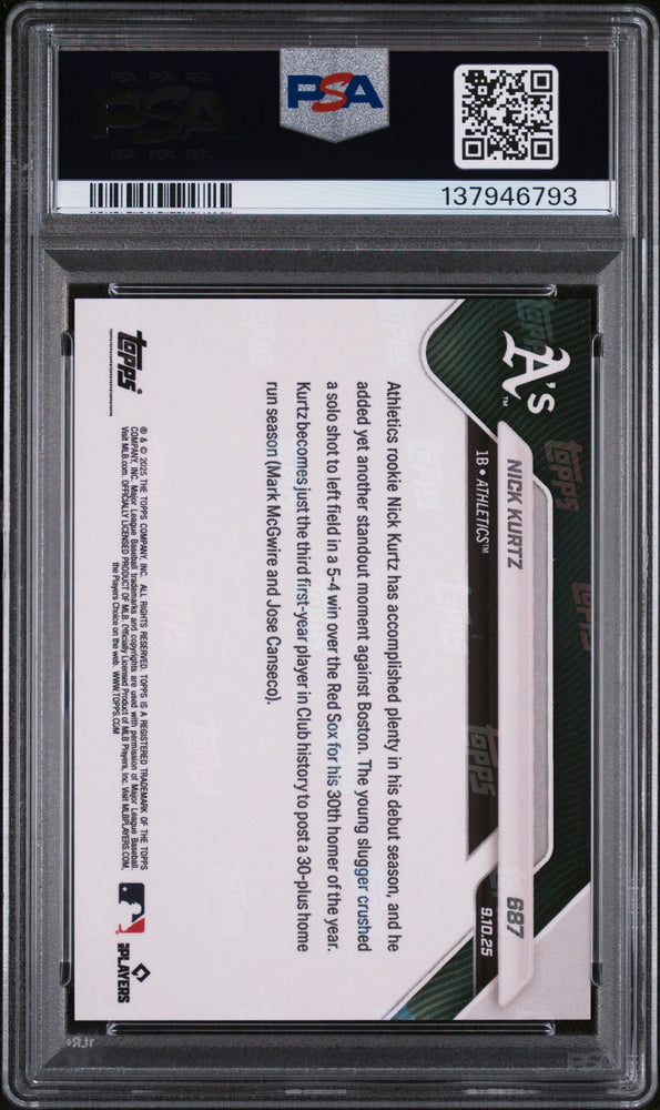 Graded 2025 Topps Now Nick Kurtz #687 Orange Foil /25 Rookie RC Baseball Card PSA 9 Mint