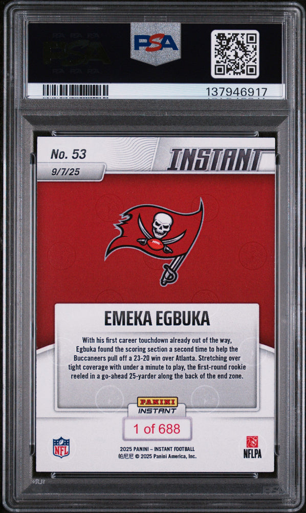 Graded 2025 Panini Instant NFL Emeka Egbuka #53 Rookie RC Football Card PSA 10 Gem Mint