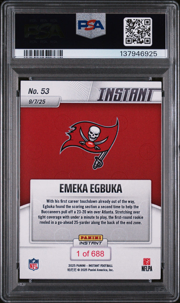 Graded 2025 Panini Instant NFL Emeka Egbuka #53 Rookie RC Football Card PSA 9 Mint