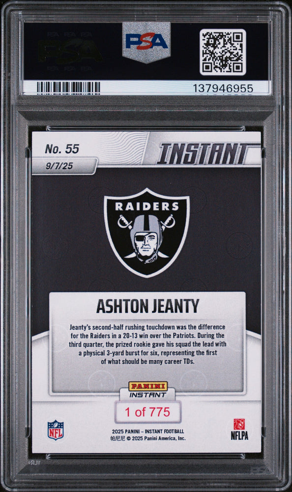 Graded 2025 Panini Instant Ashton Jeanty #55 Rookie RC Football Card PSA 10 Gem Mint