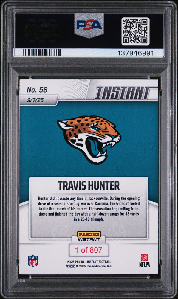 Graded 2025 Panini Instant Travis Hunter #58 Rookie RC Football Card PSA 9 Mint