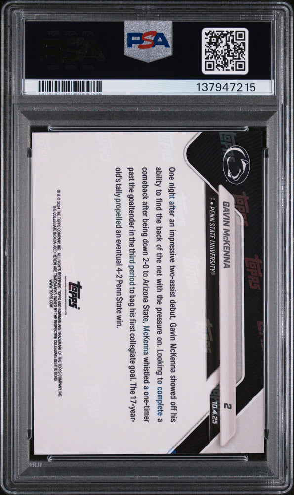 Graded 2025 Topps Bowman U Now Gavin McKenna #2 Black Foil /10 Rookie RC Hockey Card PSA 9 Mint