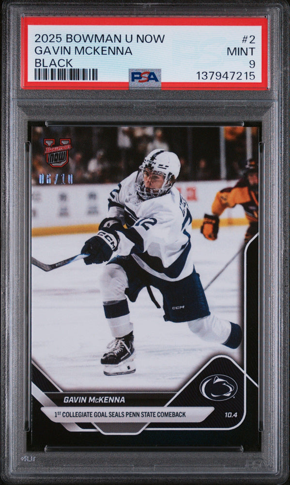 Graded 2025 Topps Bowman U Now Gavin McKenna #2 Black Foil /10 Rookie RC Hockey Card PSA 9 Mint