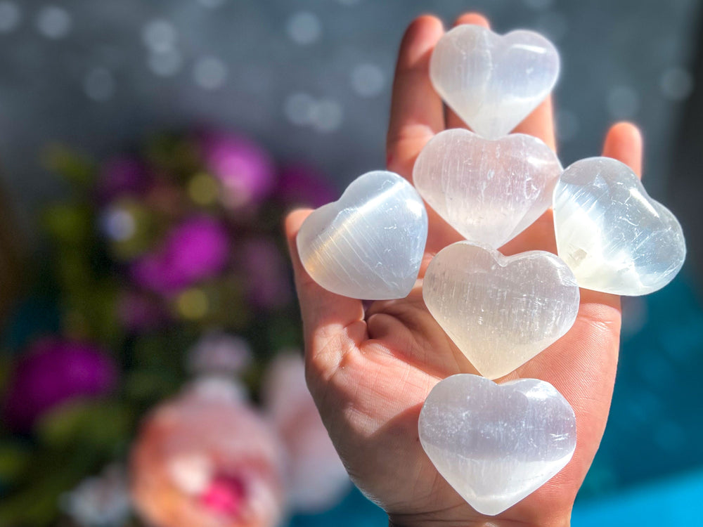 4 CM Sweet Selenite /  Satin Spar Hearts (ONLINE ORDER ONLY)