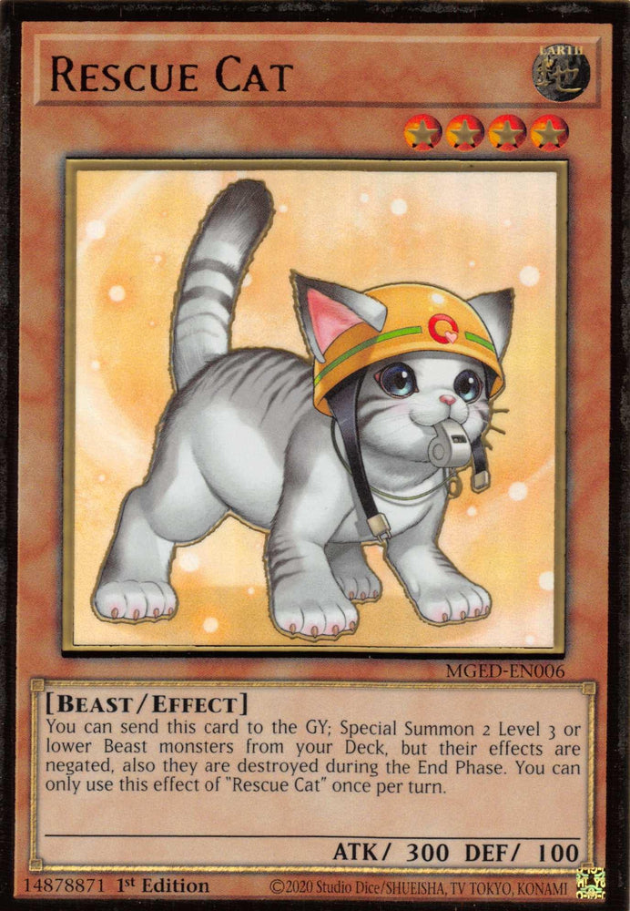 Rescue Cat (Alternate Art) [MGED-EN006] Gold Rare (ONLINE ORDER ONLY)