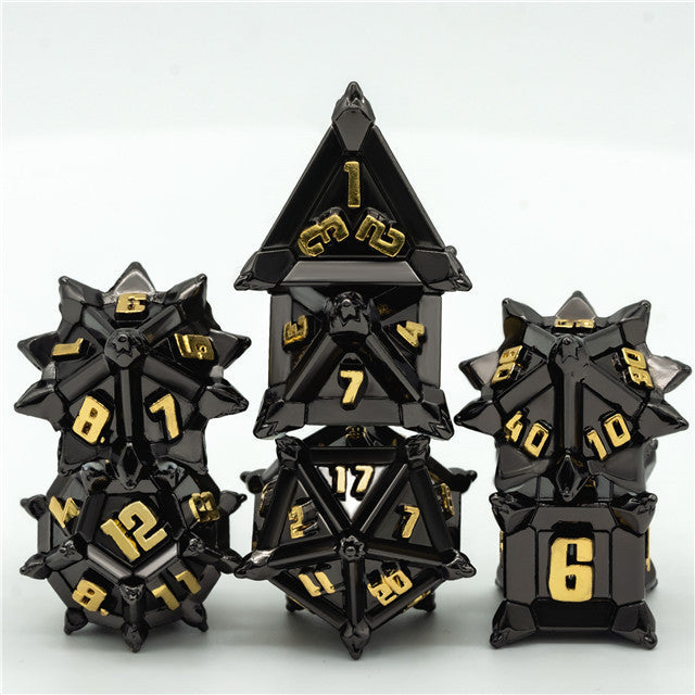 Black w/Gold Pinwheel Strengthened Metal 7-Dice Set | Metal DND Dice (Online Only)