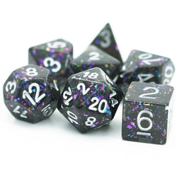 Black Cloud Brocade Powder 7-Dice Dnd Dice | Glitter w/Silver Numbers Set (Online Only)