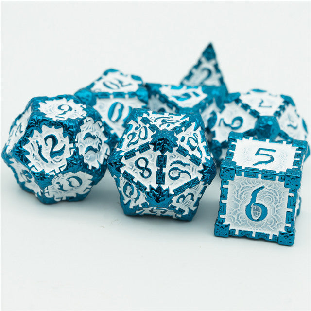 Blue and White Metal Dice（Dagger of Venom）7-Dice Udixi RPG (Online Only)