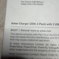 Anker 511 20W USB-C Fast Charger 2-Pack w/ Cables White NEW B2637 (ONLINE ORDER ONLY)