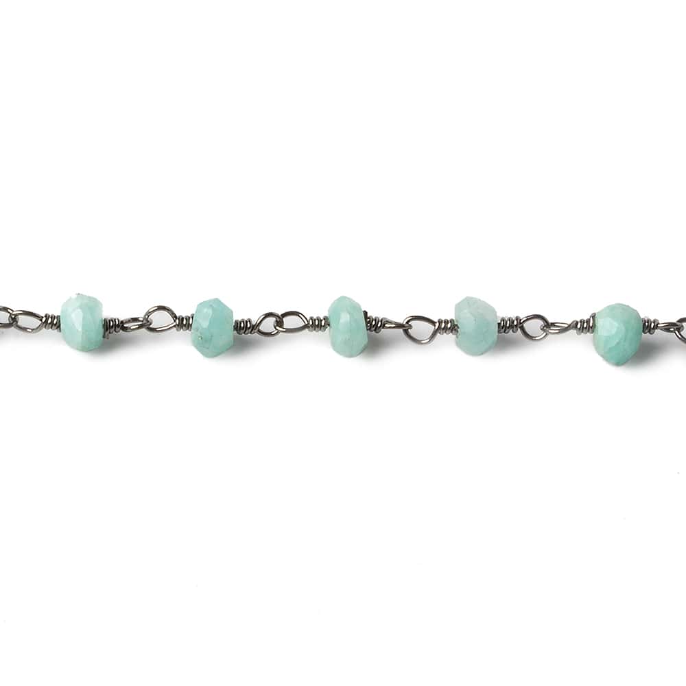 4mm Amazonite faceted rondelle Black Gold plated Chain by the foot 34 beads (ONLINE ORDER ONLY)