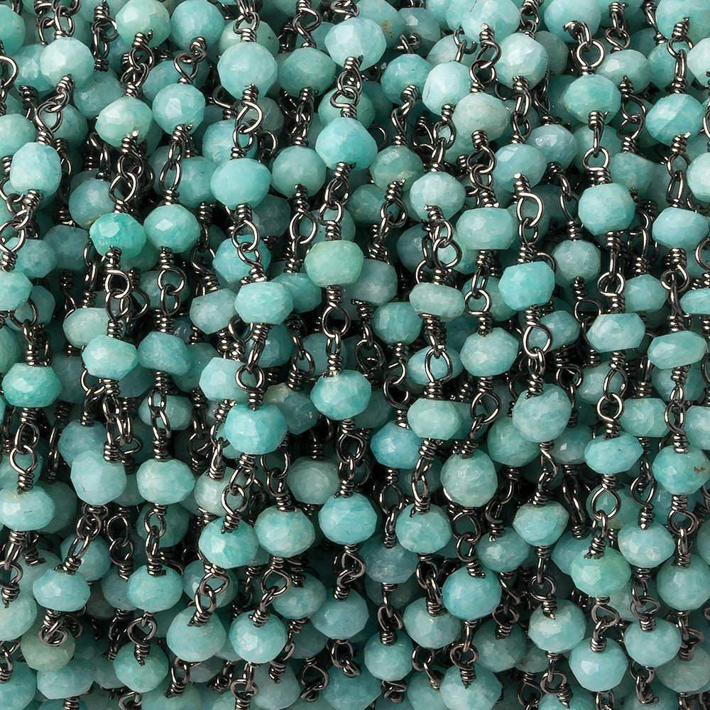 4mm Amazonite faceted rondelle Black Gold plated Chain by the foot 34 beads (ONLINE ORDER ONLY)