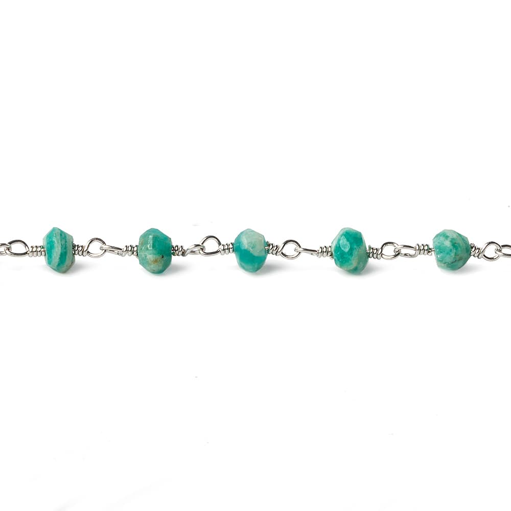 4mm Russian Amazonite faceted rondelle Silver plated Chain 34 beads (ONLINE ORDER ONLY)