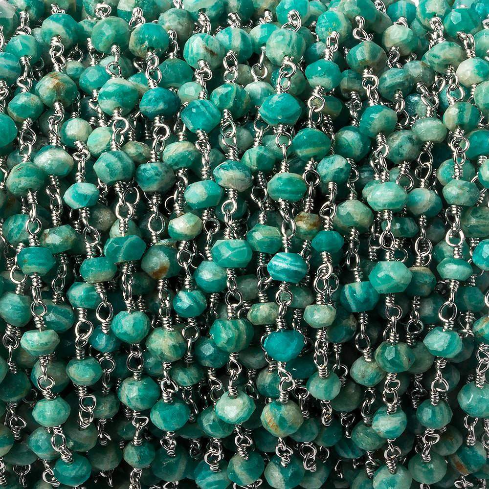 4mm Russian Amazonite faceted rondelle Silver plated Chain 34 beads (ONLINE ORDER ONLY)